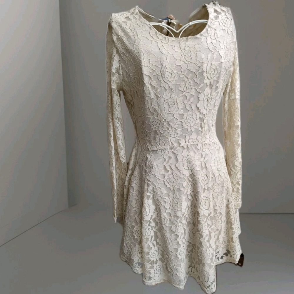 Altar'd State Cream Lace Long Sleeve Dress Women’s Small Boho Fit & Flare